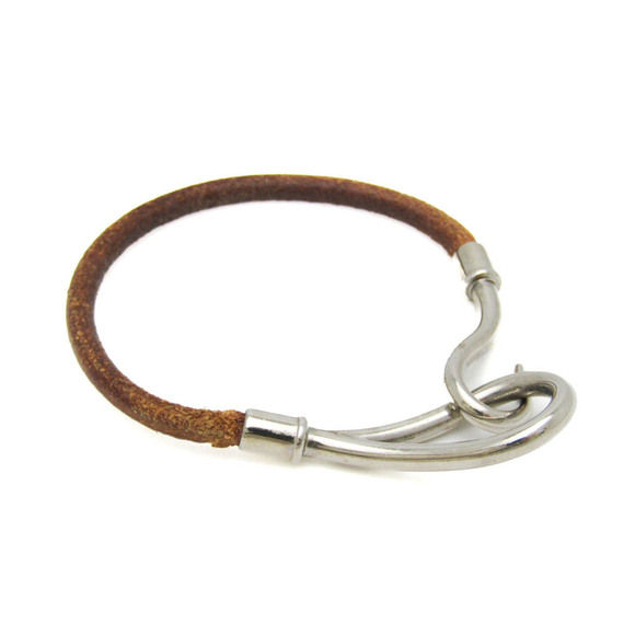 Hermes Jumbo Leather,Metal Bangle Brown,Silver - Picture 1 of 7